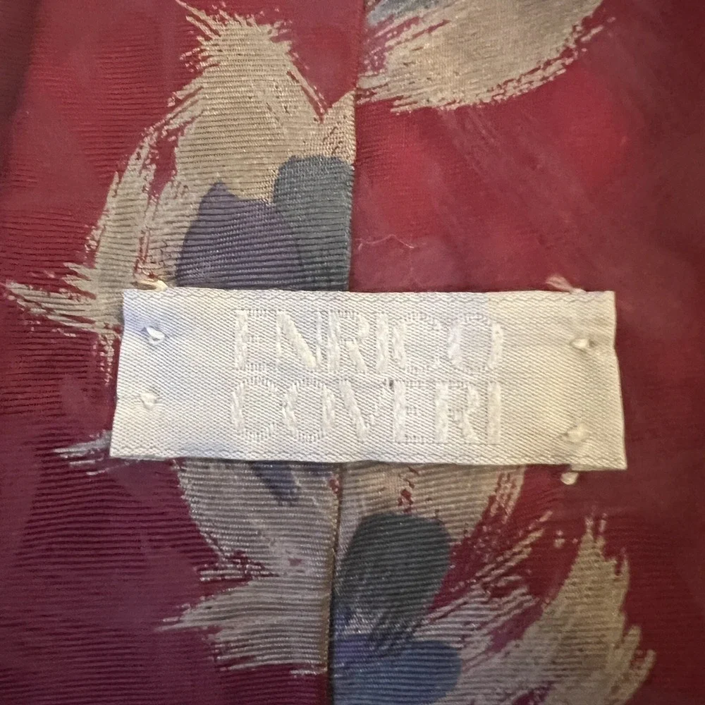 ENRICO COVERI Mens Silk Necktie ITALY Designer Geometric Burgundy/Multi EUC Rare